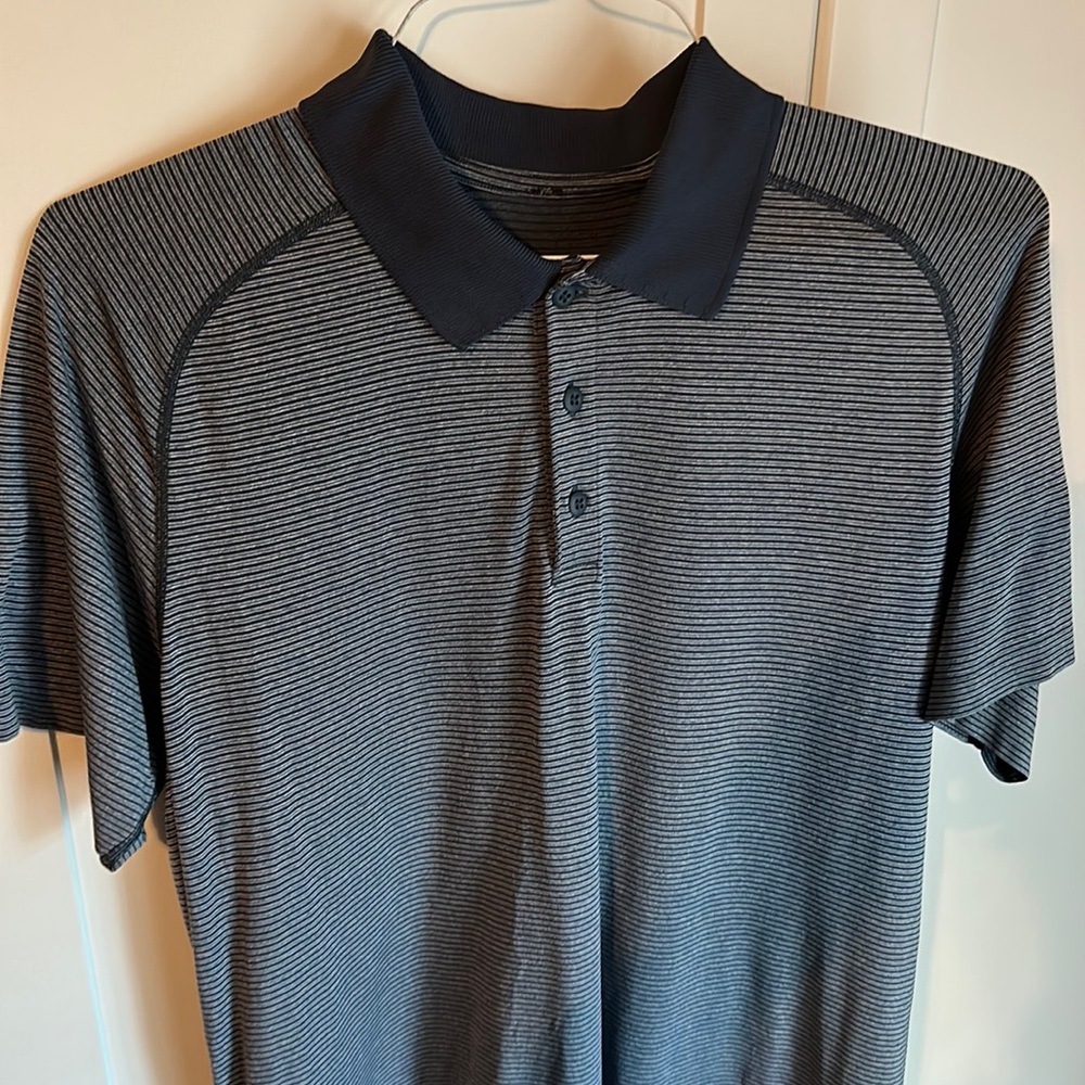 Lululemon Blue and Gray Striped Polo Size L